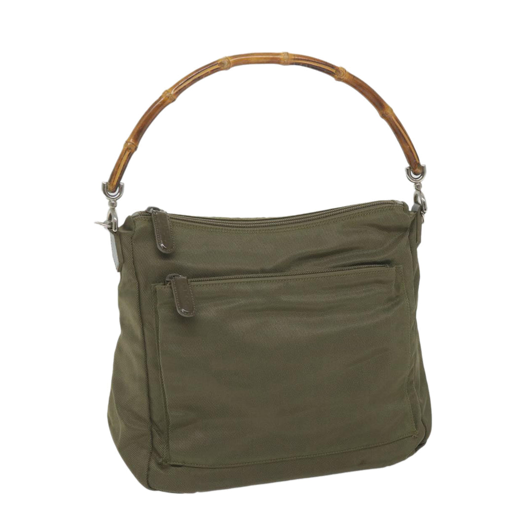 GUCCI Bamboo Shoulder Bag Nylon Khaki 000 0509 200159 ar10785