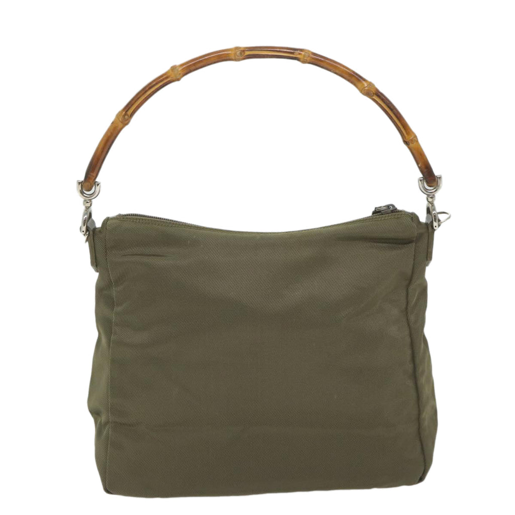 GUCCI Bamboo Shoulder Bag Nylon Khaki 000 0509 200159 ar10785