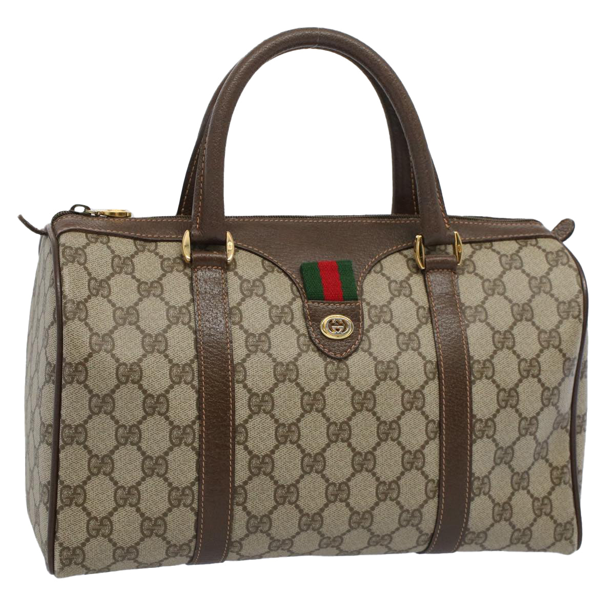 GUCCI GG Supreme Web Sherry Line Boston Bag Beige Red 40 02 007 ar10858