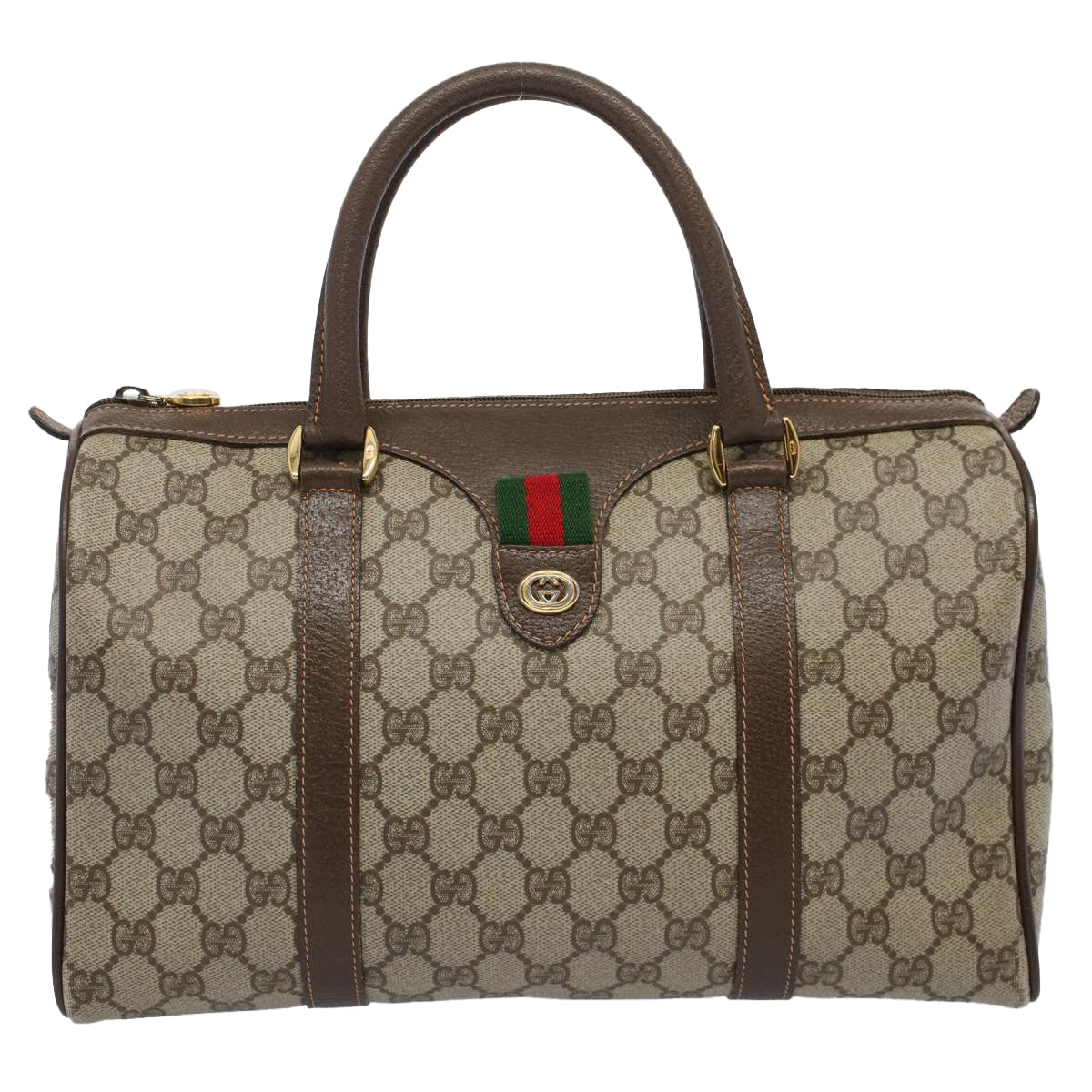 GUCCI GG Supreme Web Sherry Line Boston Bag Beige Red 40 02 007 ar10858