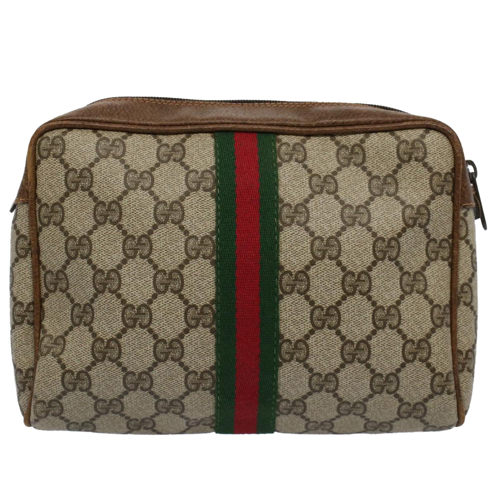 GUCCI GG Supreme Web Sherry Line Clutch Bag Beige Red Green 98 69 ar10859