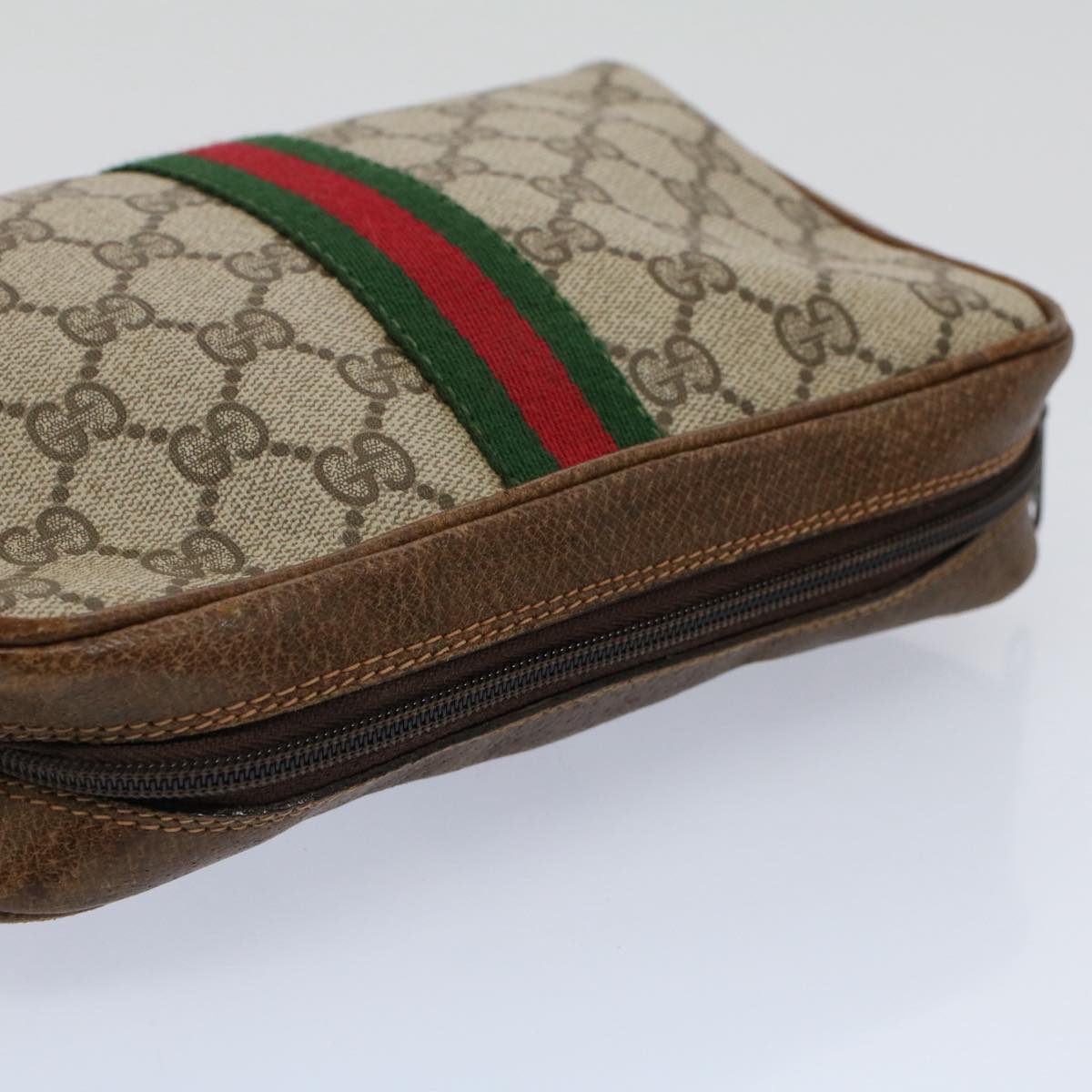 GUCCI GG Supreme Web Sherry Line Clutch Bag Beige Red Green 98 69 ar10859