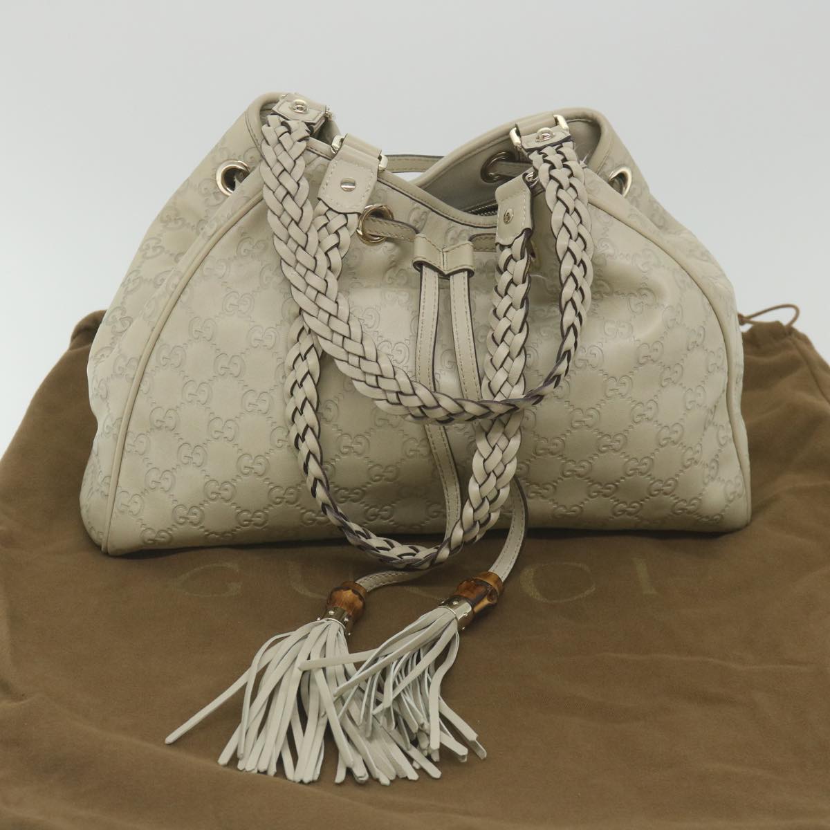 GUCCI GG Canvas Guccissima Shoulder Bag White 170582 ar10868