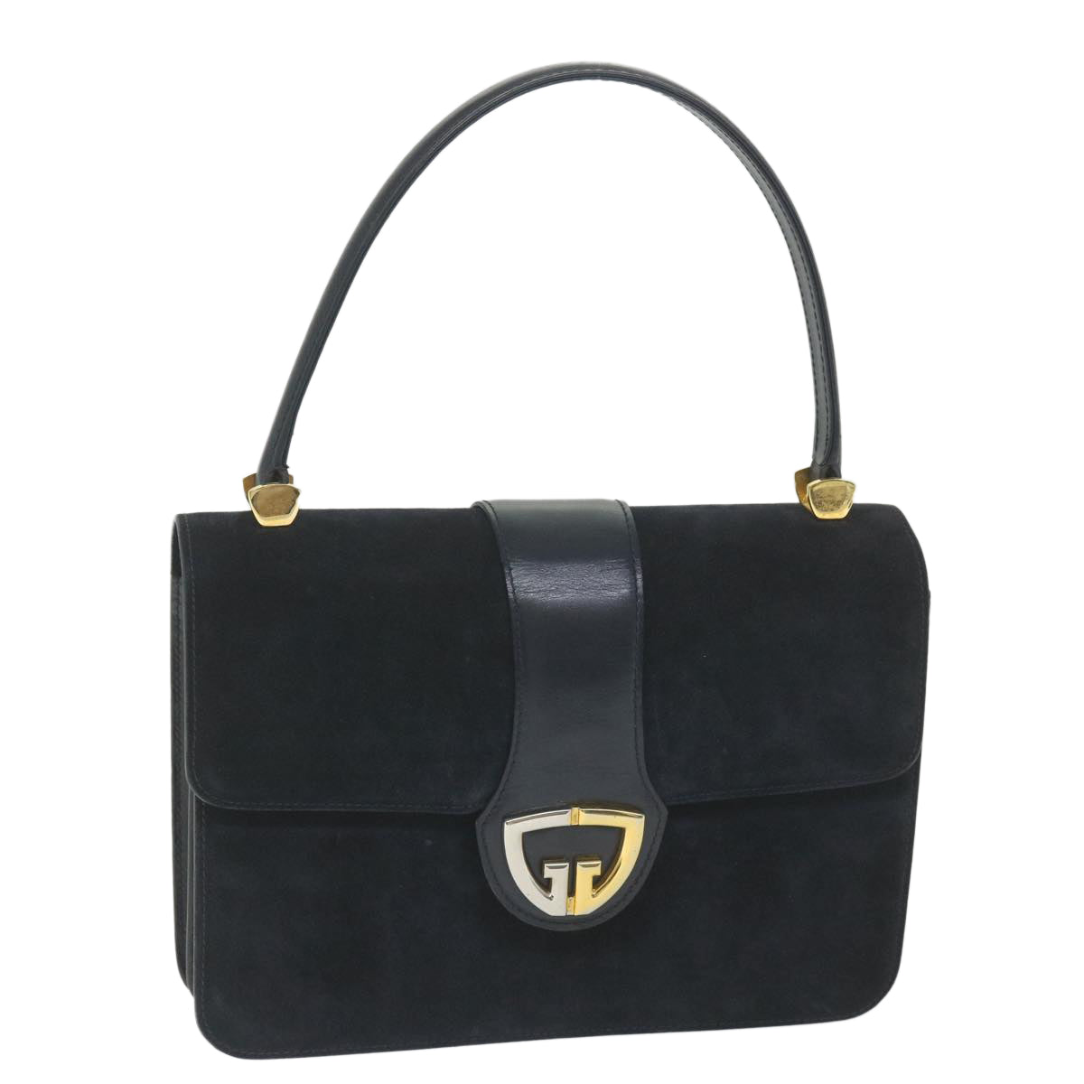 GUCCI Hand Bag Suede Navy ar10880