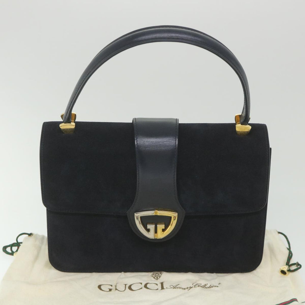 GUCCI Hand Bag Suede Navy ar10880