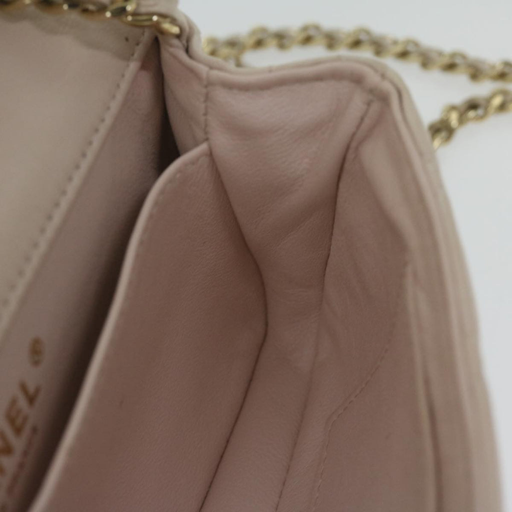 CHANEL Mini Matelasse Turn Lock Shoulder Bag Lamb Skin Beige CC ar10895A