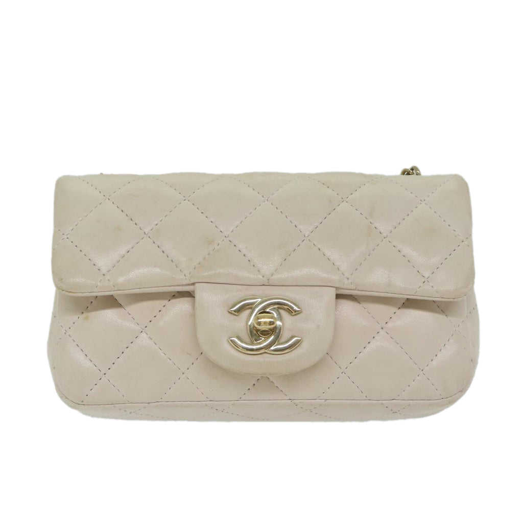 CHANEL Mini Matelasse Turn Lock Shoulder Bag Lamb Skin Beige CC ar10895A