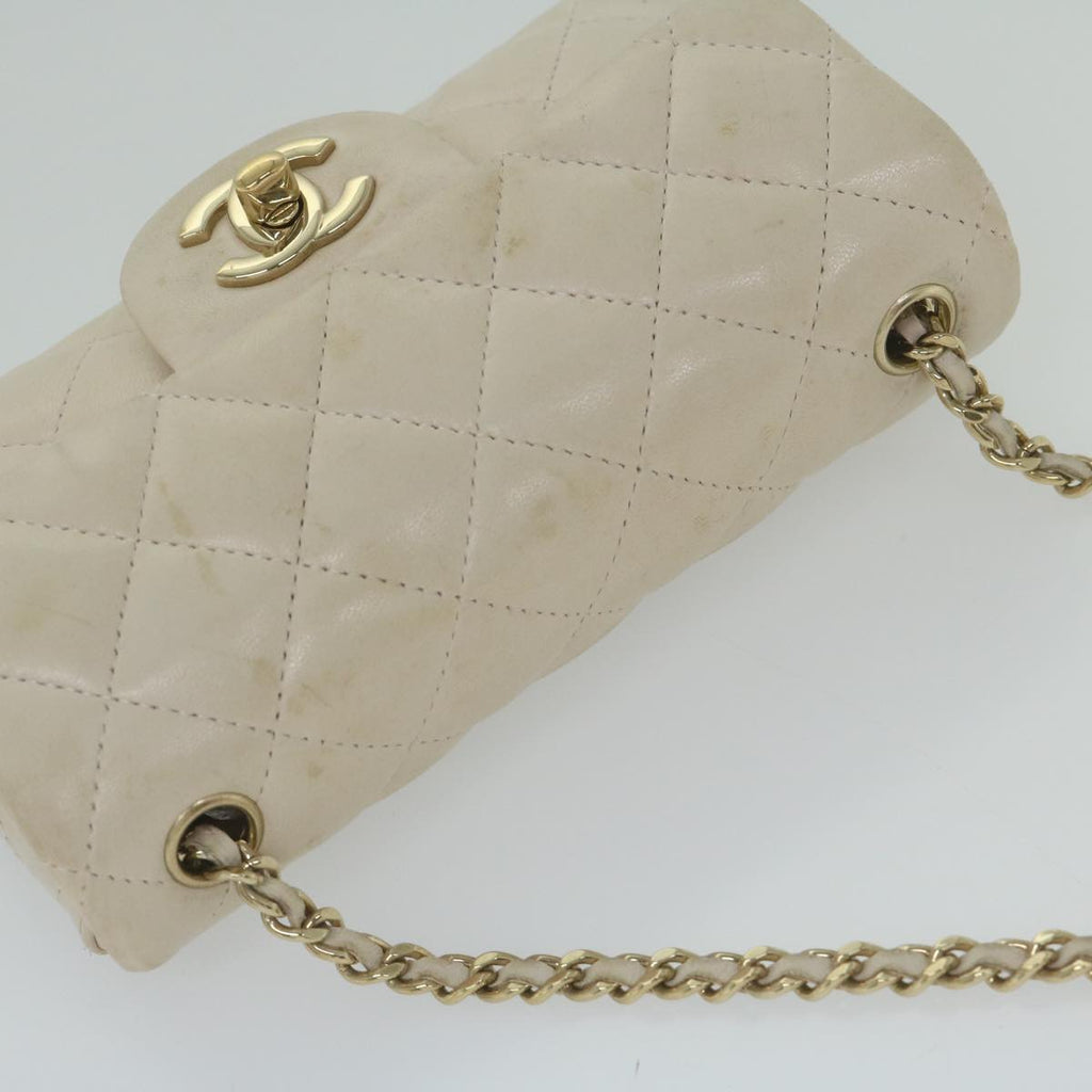 CHANEL Mini Matelasse Turn Lock Shoulder Bag Lamb Skin Beige CC ar10895A