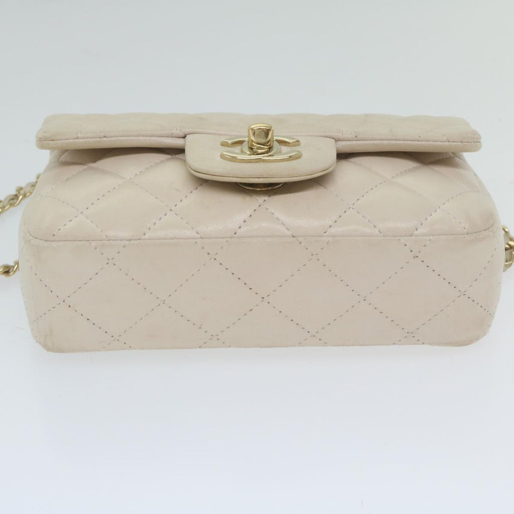 CHANEL Mini Matelasse Turn Lock Shoulder Bag Lamb Skin Beige CC ar10895A
