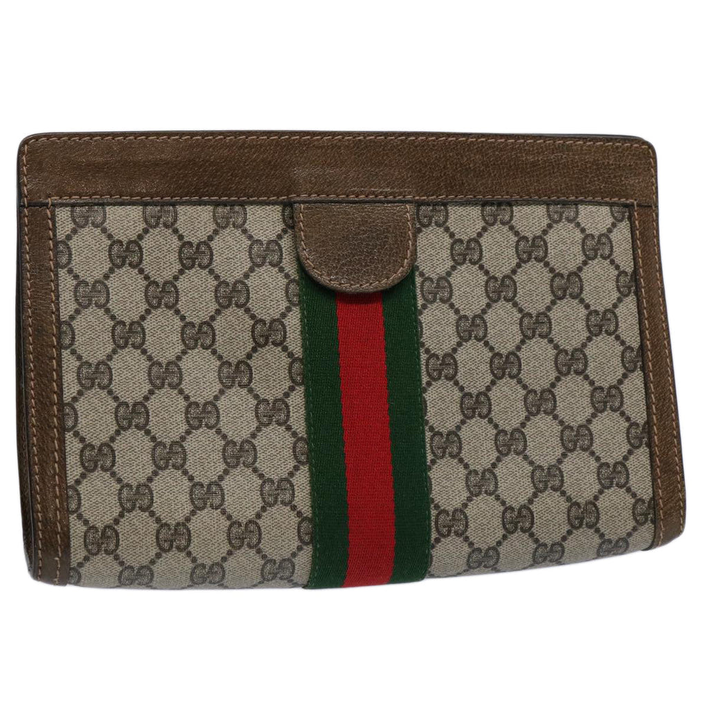 GUCCI GG Supreme Web Sherry Line Clutch Bag Beige Red 001.014.2125 ar10999