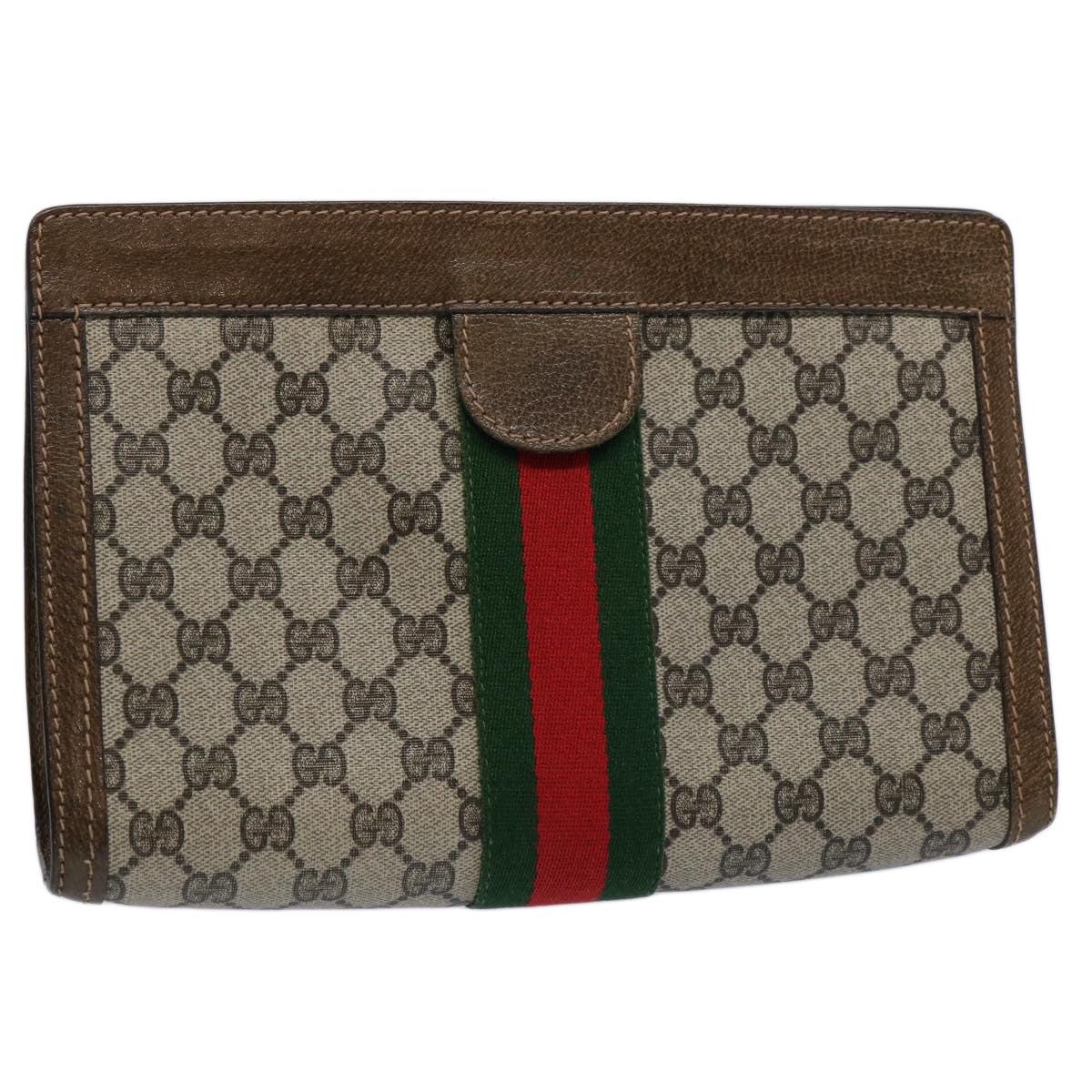 GUCCI GG Supreme Web Sherry Line Clutch Bag Beige Red 001.014.2125 ar10999