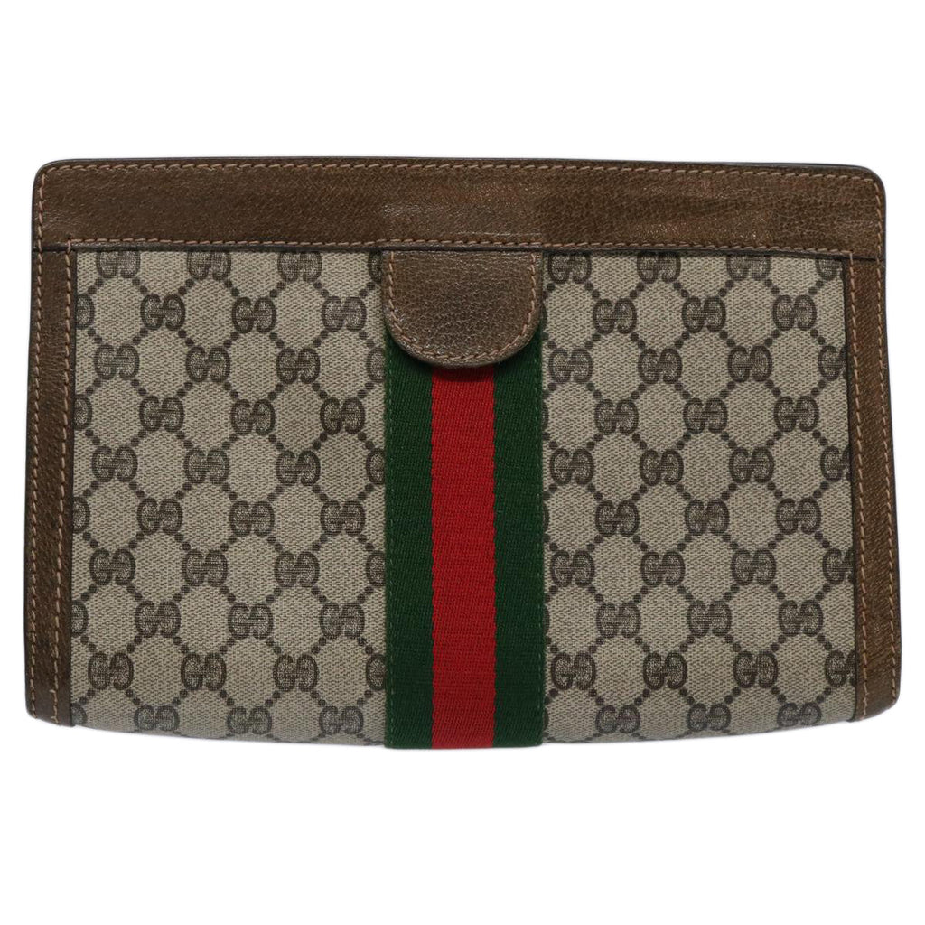GUCCI GG Supreme Web Sherry Line Clutch Bag Beige Red 001.014.2125 ar10999