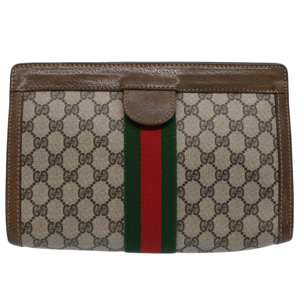 GUCCI GG Supreme Web Sherry Line Clutch Bag Beige Red 001.014.2125 ar10999