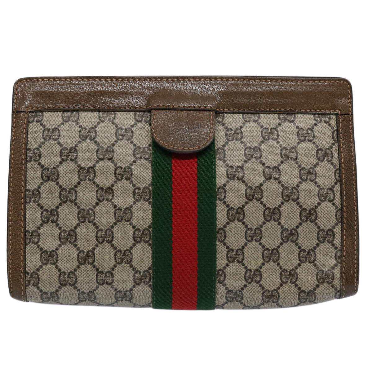 GUCCI GG Supreme Web Sherry Line Clutch Bag Beige Red 001.014.2125 ar10999
