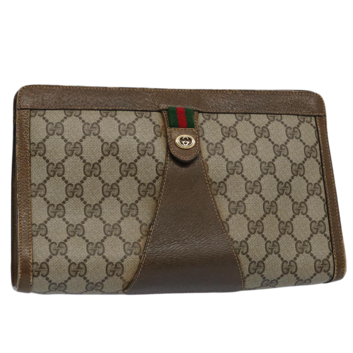 GUCCI GG Supreme Web Sherry Line Clutch Bag Beige Red 89 01 033 ar11009