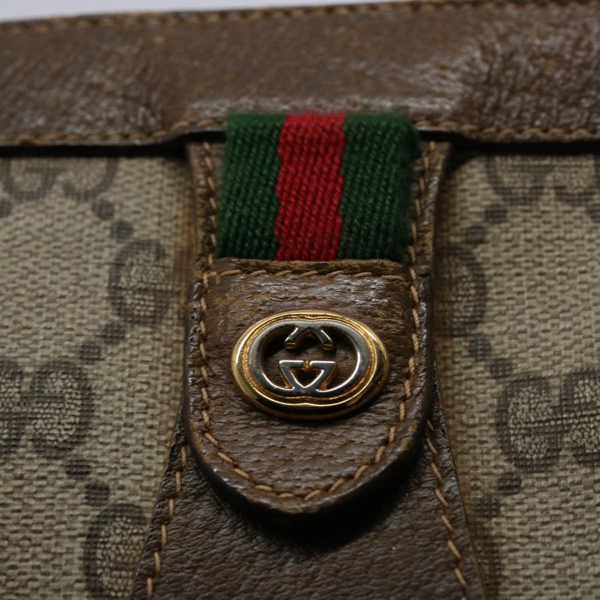 GUCCI GG Supreme Web Sherry Line Clutch Bag Beige Red 89 01 033 ar11009