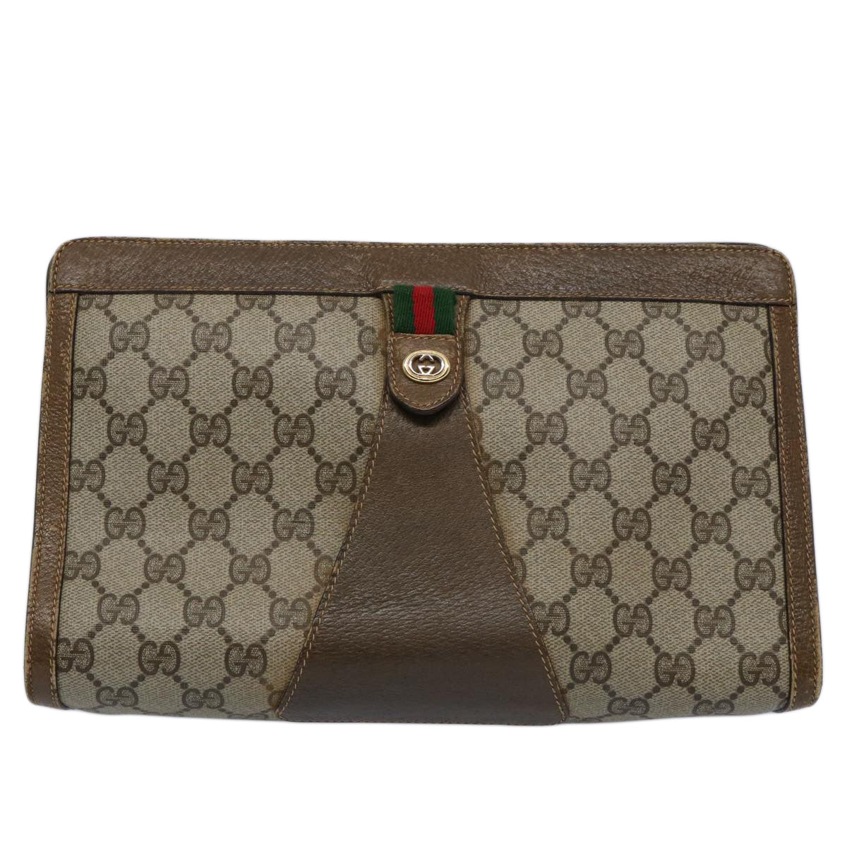 GUCCI GG Supreme Web Sherry Line Clutch Bag Beige Red 89 01 033 ar11009