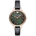 Ladies / Womens Aurora Black Leather Strap Emporio Armani Designer Watch AR11056