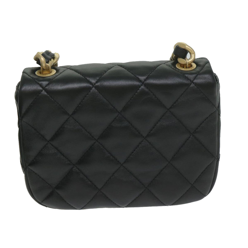 CHANEL Matelasse Turn Lock Chain Shoulder Bag Lamb Skin Black CC ar11105A