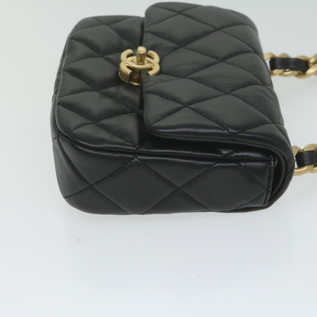 CHANEL Matelasse Turn Lock Chain Shoulder Bag Lamb Skin Black CC ar11105A