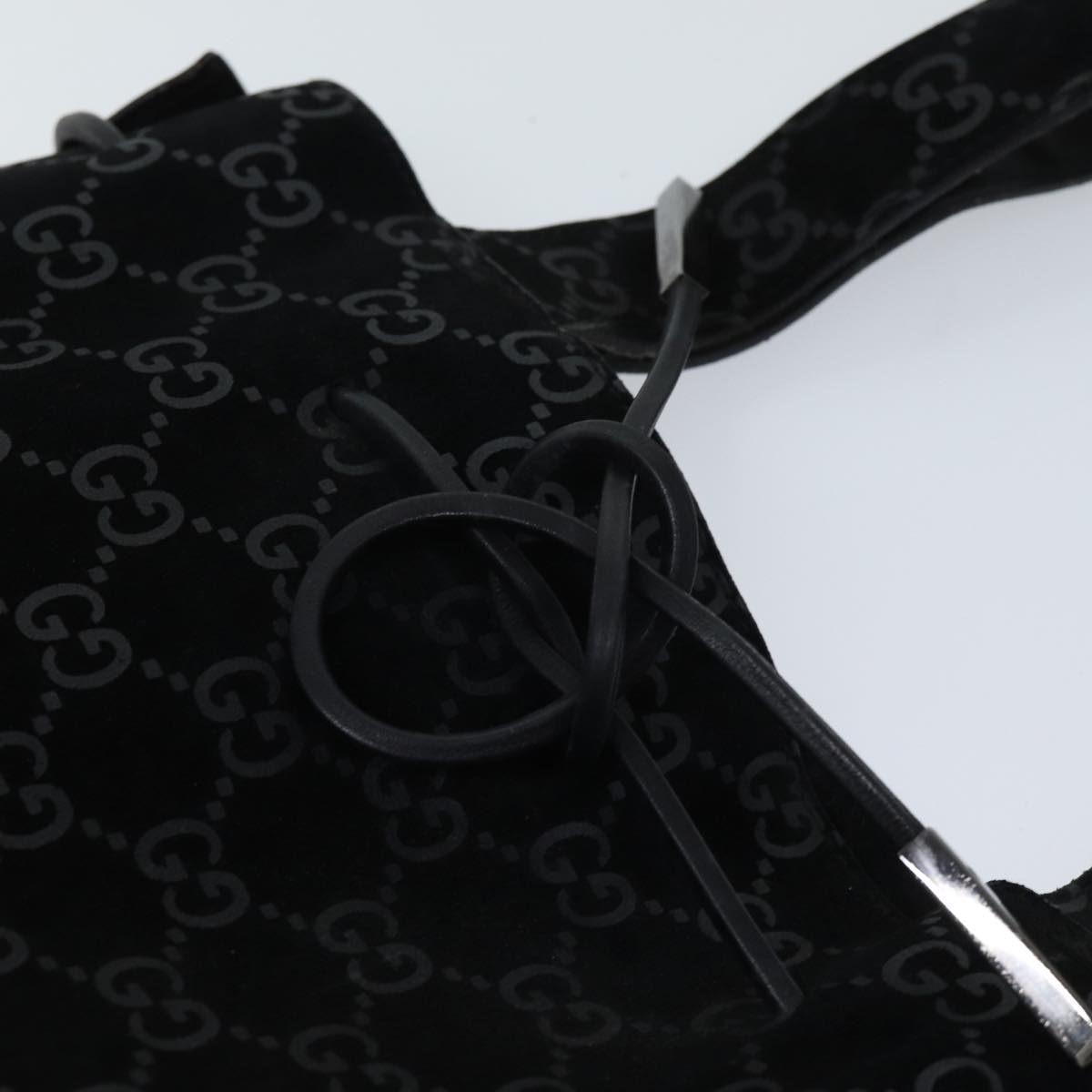 GUCCI GG Canvas Tote Bag Suede Black ar11680