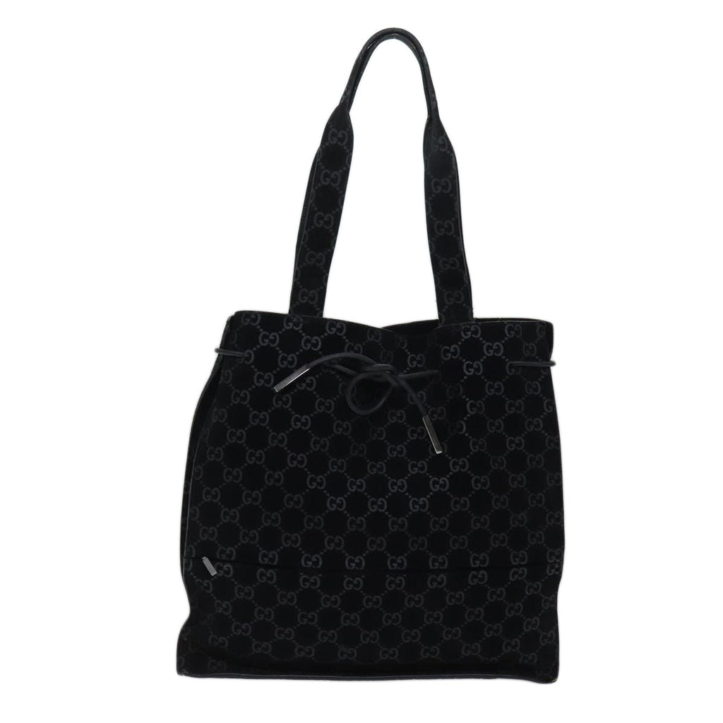 GUCCI GG Canvas Tote Bag Suede Black ar11680