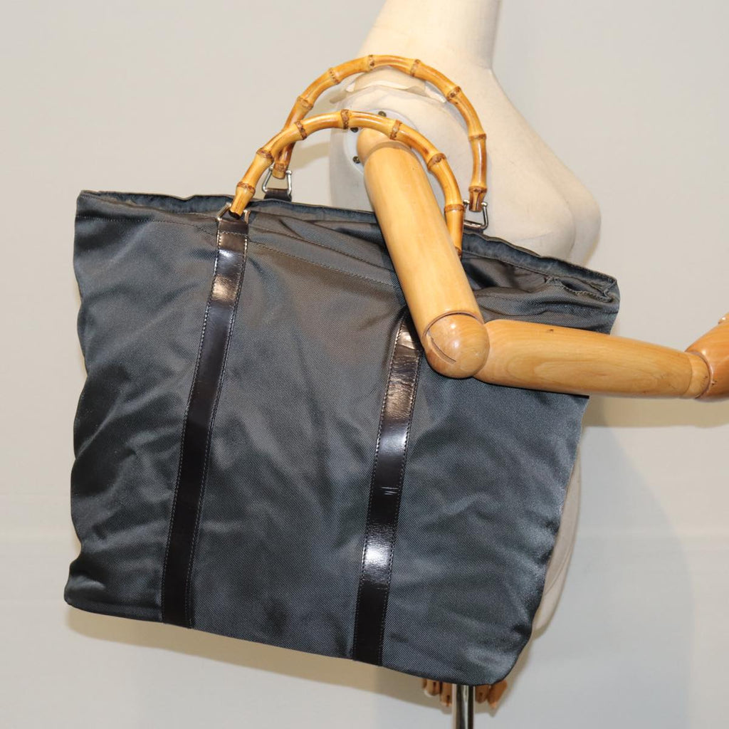 GUCCI Bamboo Hand Bag Nylon Gray 002 2854 0412 5 ar11843