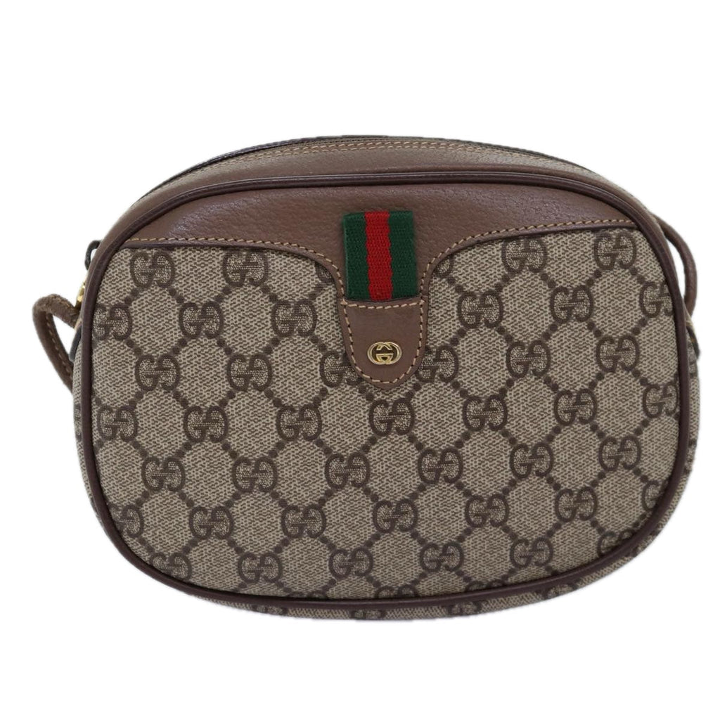 GUCCI GG Supreme Web Sherry Line Shoulder Bag PVC Beige Red 007 58 ar11876