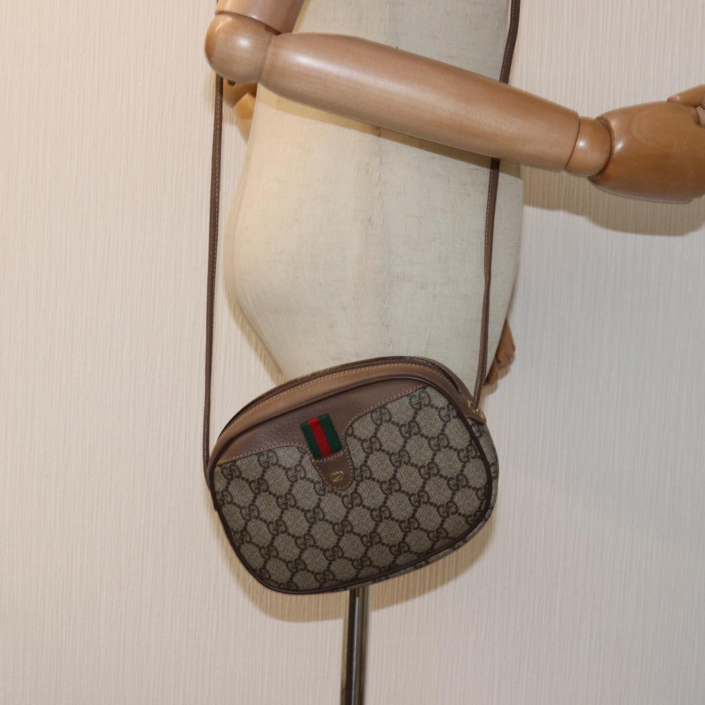 GUCCI GG Supreme Web Sherry Line Shoulder Bag PVC Beige Red 007 58 ar11876