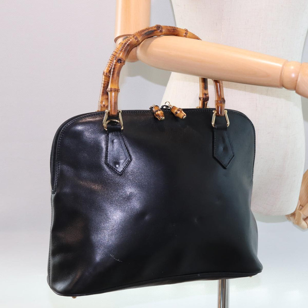 GUCCI Bamboo Hand Bag Leather Black 000 1186 0289 ar11883