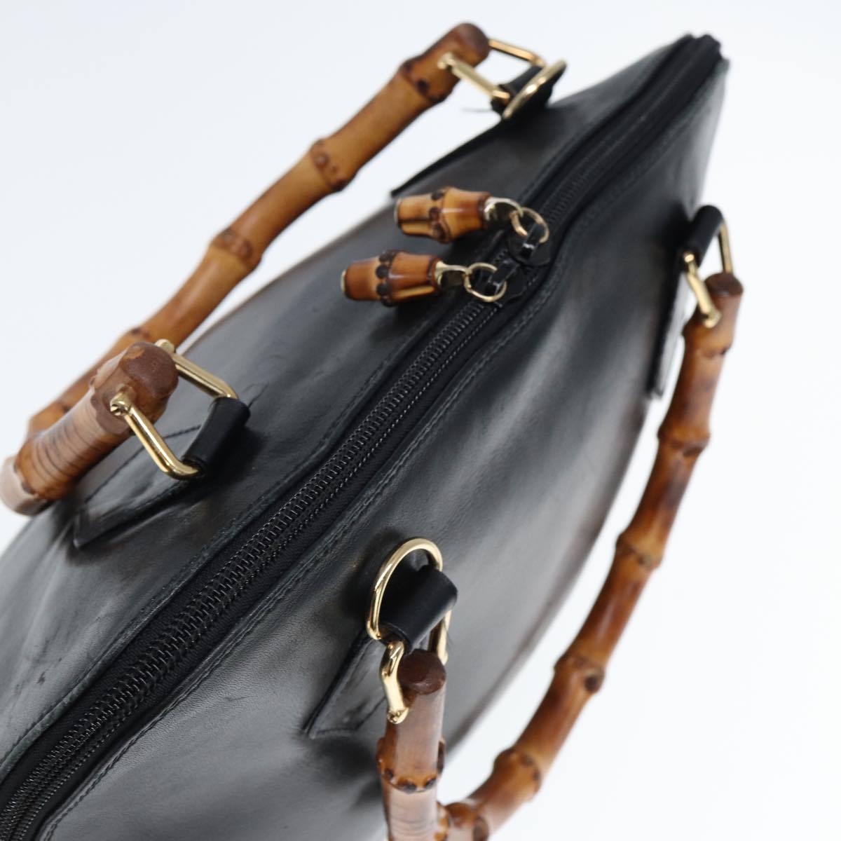 GUCCI Bamboo Hand Bag Leather Black 000 1186 0289 ar11883