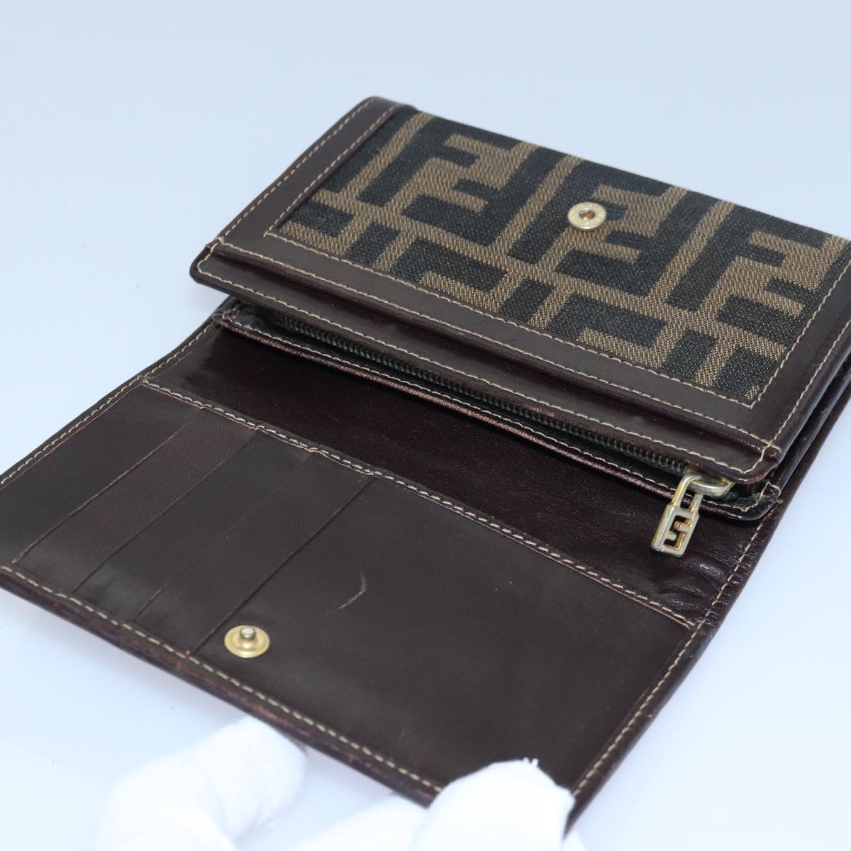 FENDI Zucca Canvas Wallet Black Brown ar11965