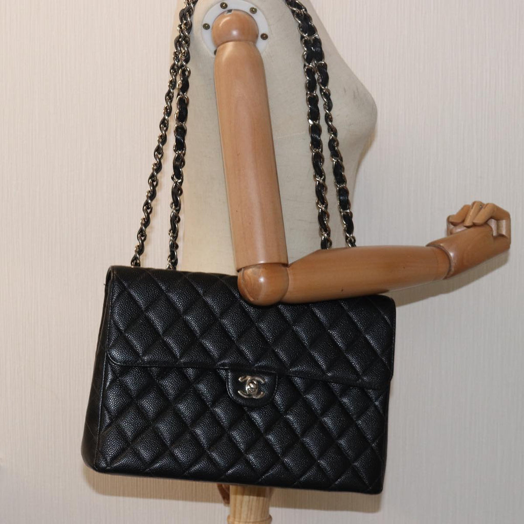 CHANEL Matelasse 30 Turn Lock Chain Bag Caviar Skin Black CC ar11992A