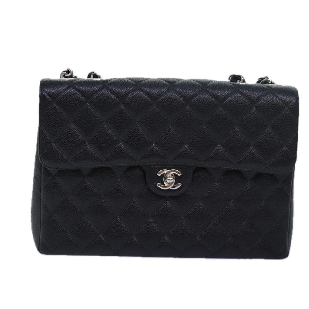 CHANEL Matelasse 30 Turn Lock Chain Bag Caviar Skin Black CC ar11992A