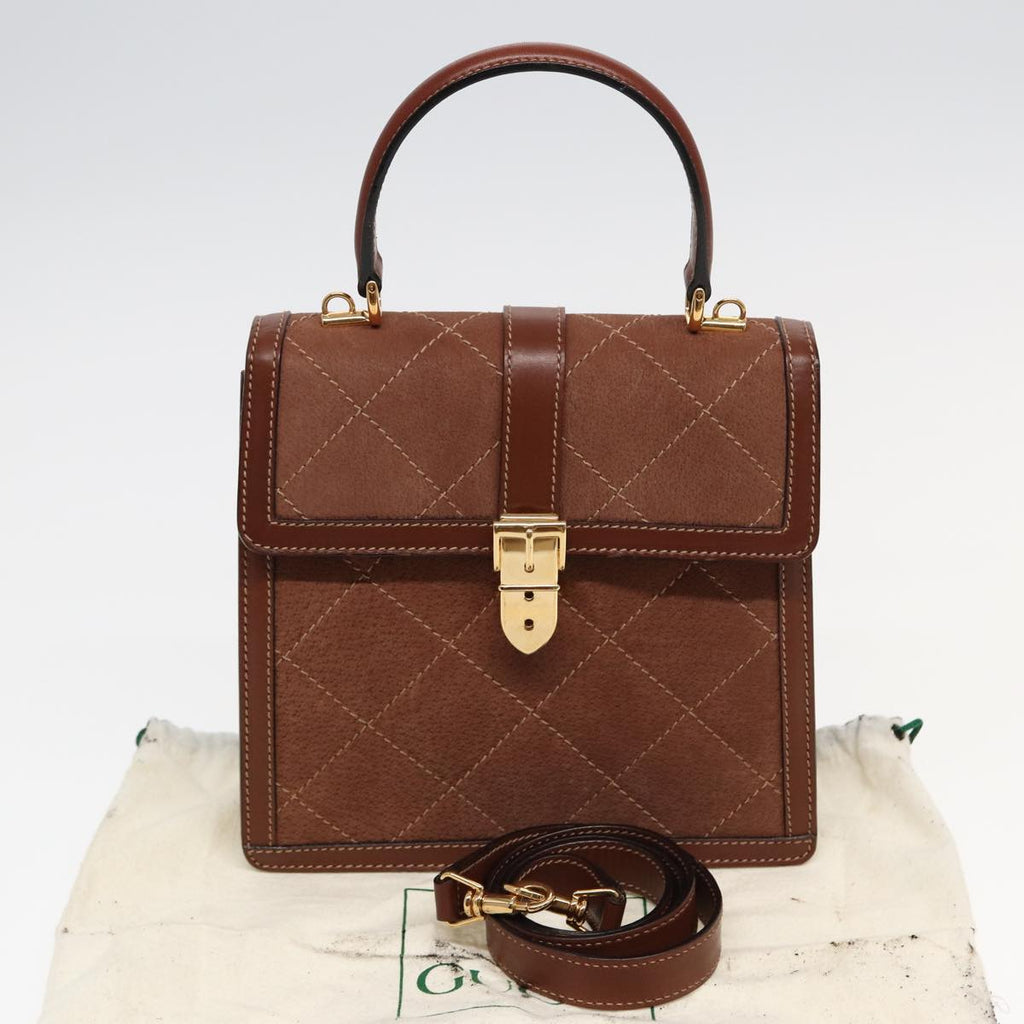 GUCCI Hand Bag Leather 2way Brown ar12027