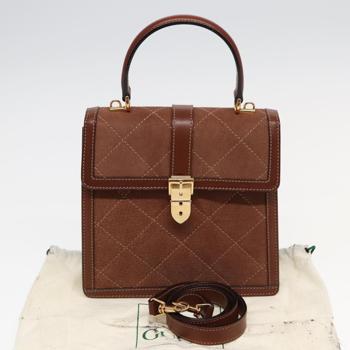 GUCCI Hand Bag Leather 2way Brown ar12027