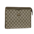 GUCCI GG Canvas Clutch Bag PVC Leather Beige ar12060