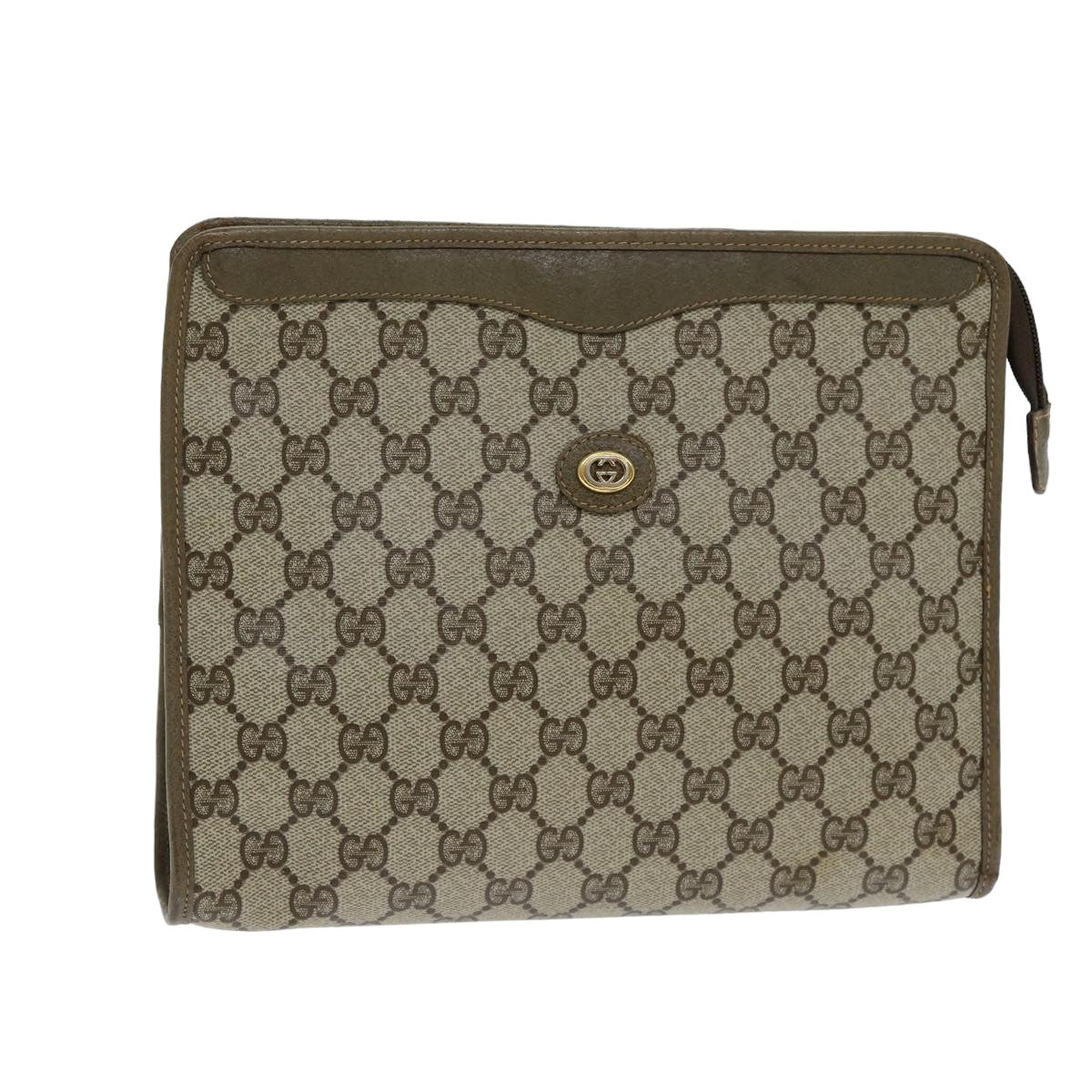 GUCCI GG Canvas Clutch Bag PVC Leather Beige ar12060