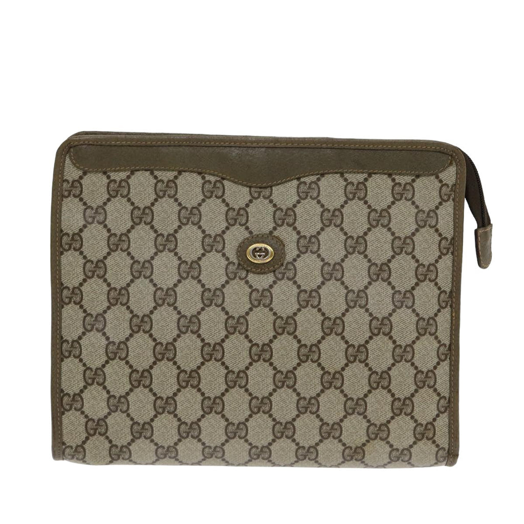 GUCCI GG Canvas Clutch Bag PVC Leather Beige ar12060