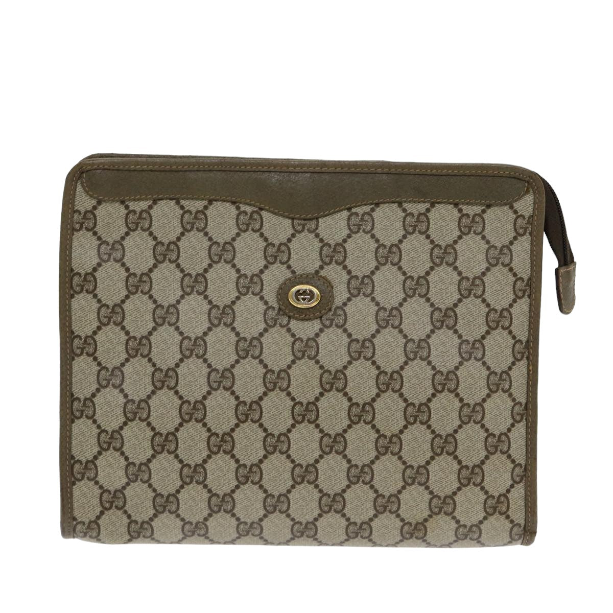 GUCCI GG Canvas Clutch Bag PVC Leather Beige ar12060