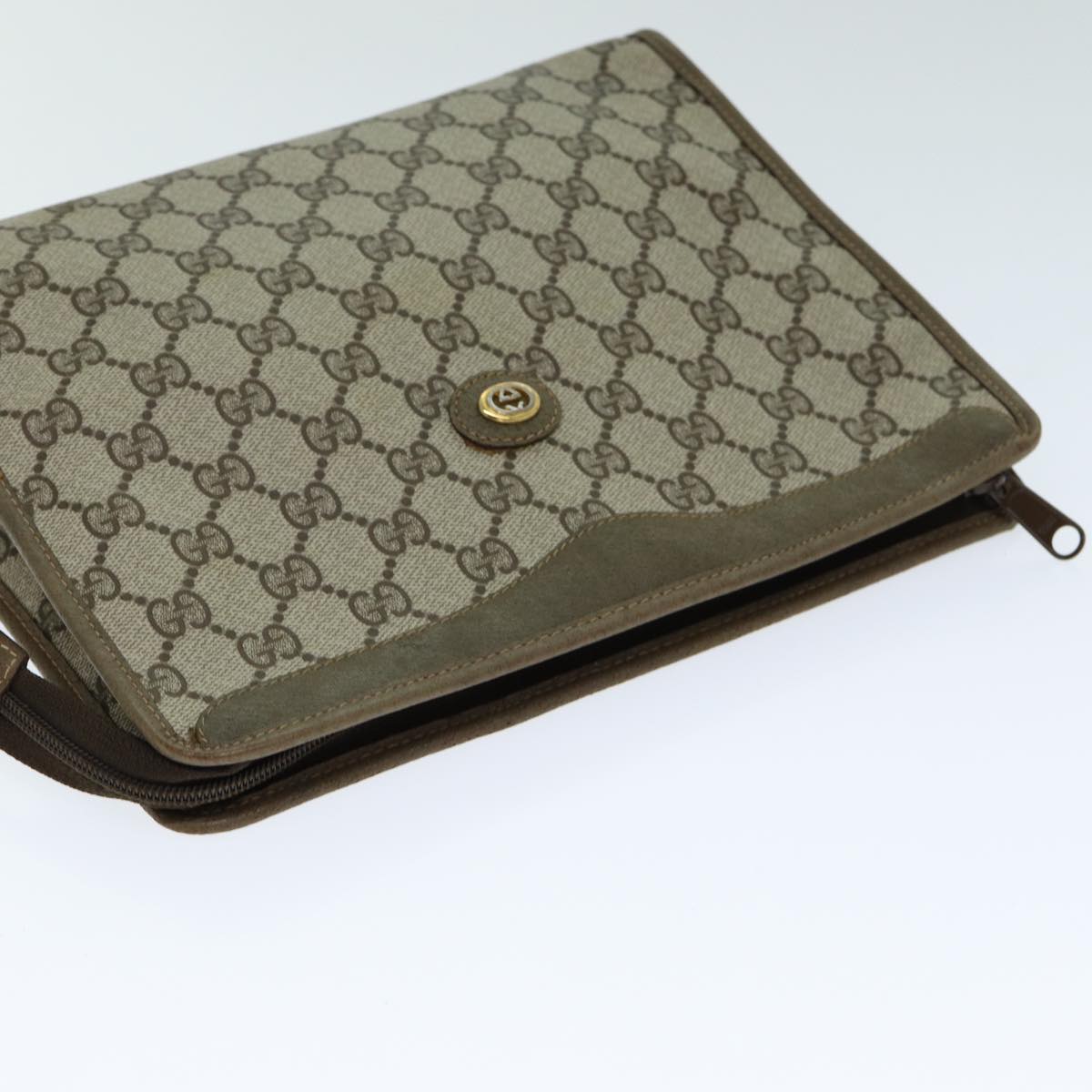GUCCI GG Canvas Clutch Bag PVC Leather Beige ar12060