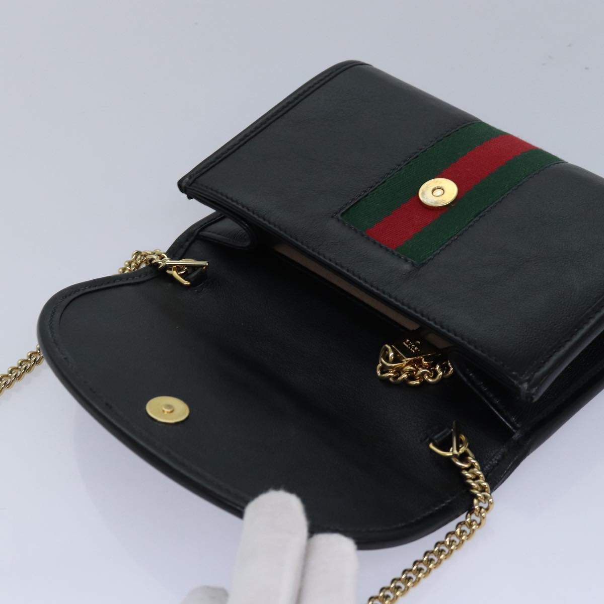 GUCCI Raja Ophidia Web Sherry Line Chain Bag Leather Black 573797 ar12088