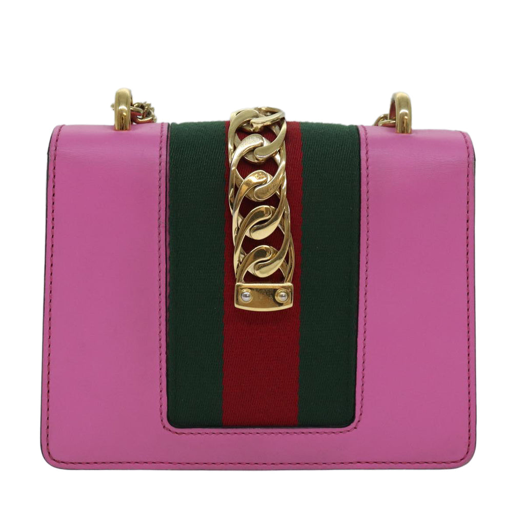 GUCCI Sylvie Web Sherry Line Mini Chain Bag Leather Pink 431666 ar12089