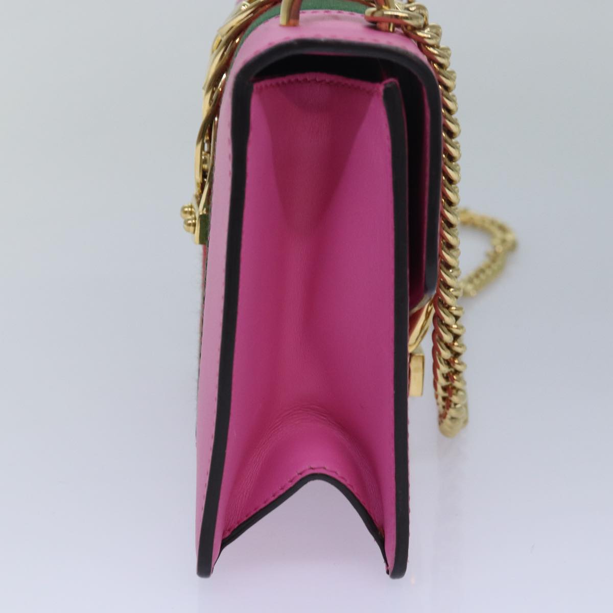 GUCCI Sylvie Web Sherry Line Mini Chain Bag Leather Pink 431666 ar12089