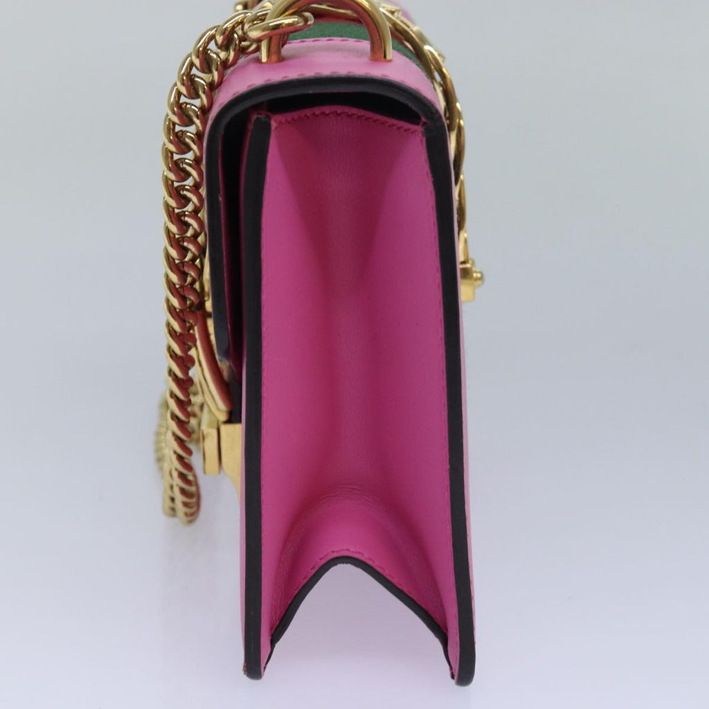 GUCCI Sylvie Web Sherry Line Mini Chain Bag Leather Pink 431666 ar12089