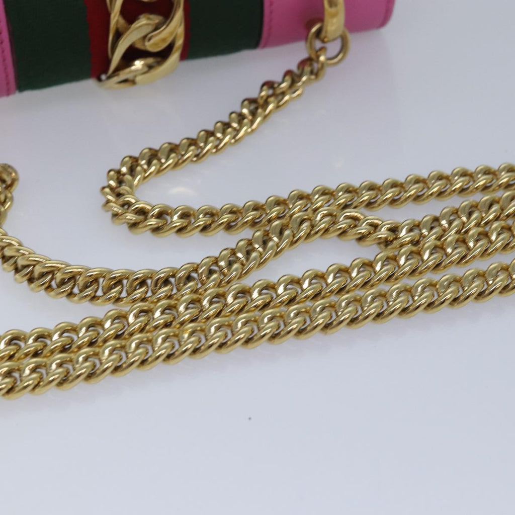 GUCCI Sylvie Web Sherry Line Mini Chain Bag Leather Pink 431666 ar12089