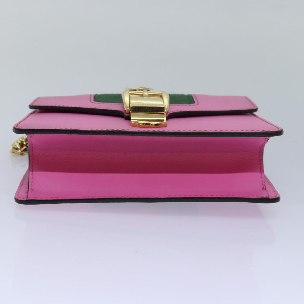 GUCCI Sylvie Web Sherry Line Mini Chain Bag Leather Pink 431666 ar12089
