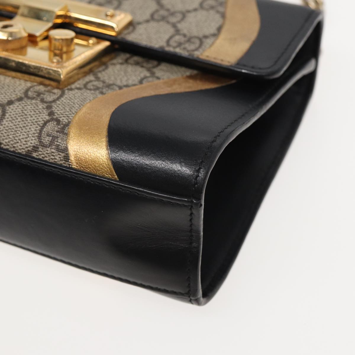 GUCCI Padlock GG Supreme Chain Shoulder Bag PVC Beige 432182 ar12095