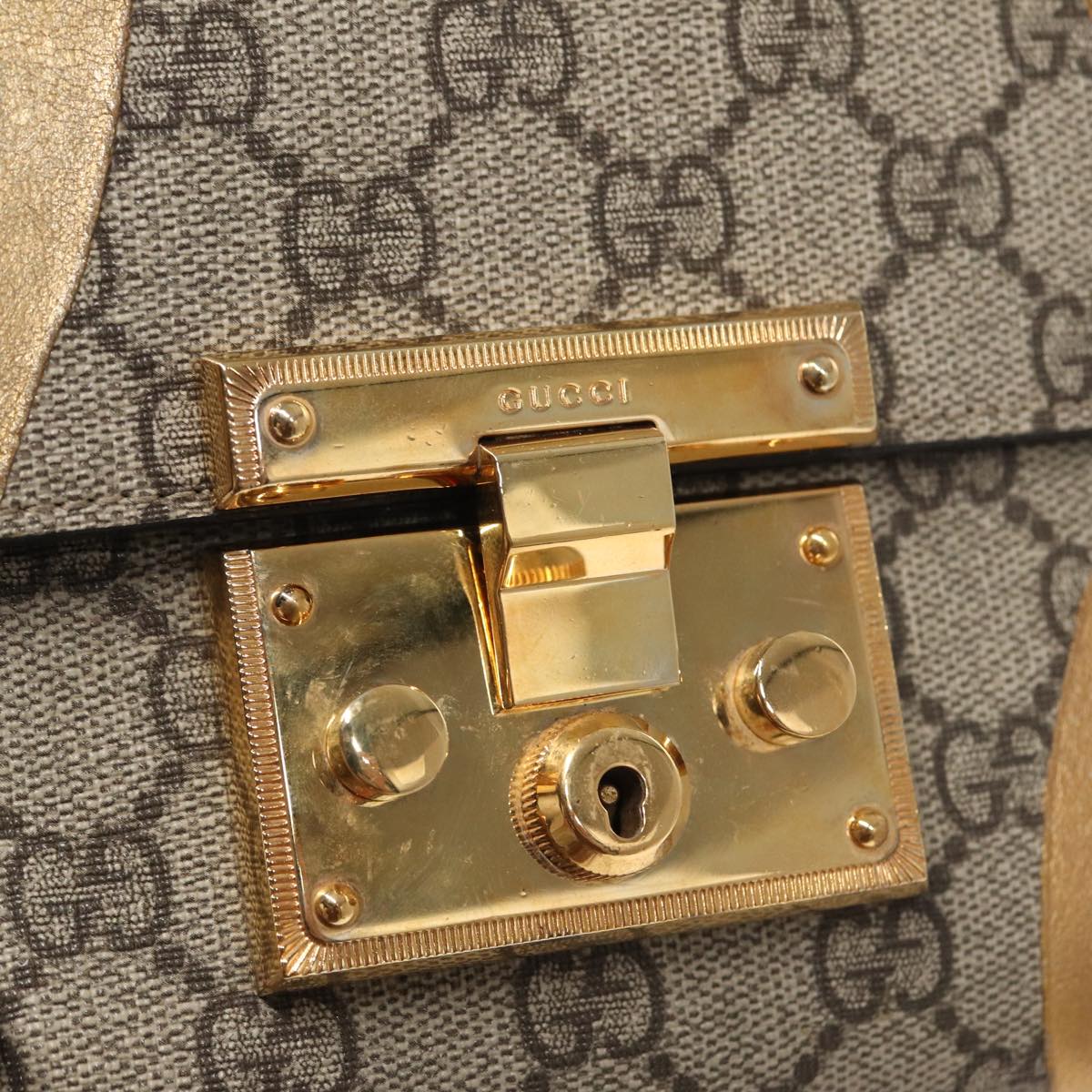 GUCCI Padlock GG Supreme Chain Shoulder Bag PVC Beige 432182 ar12095