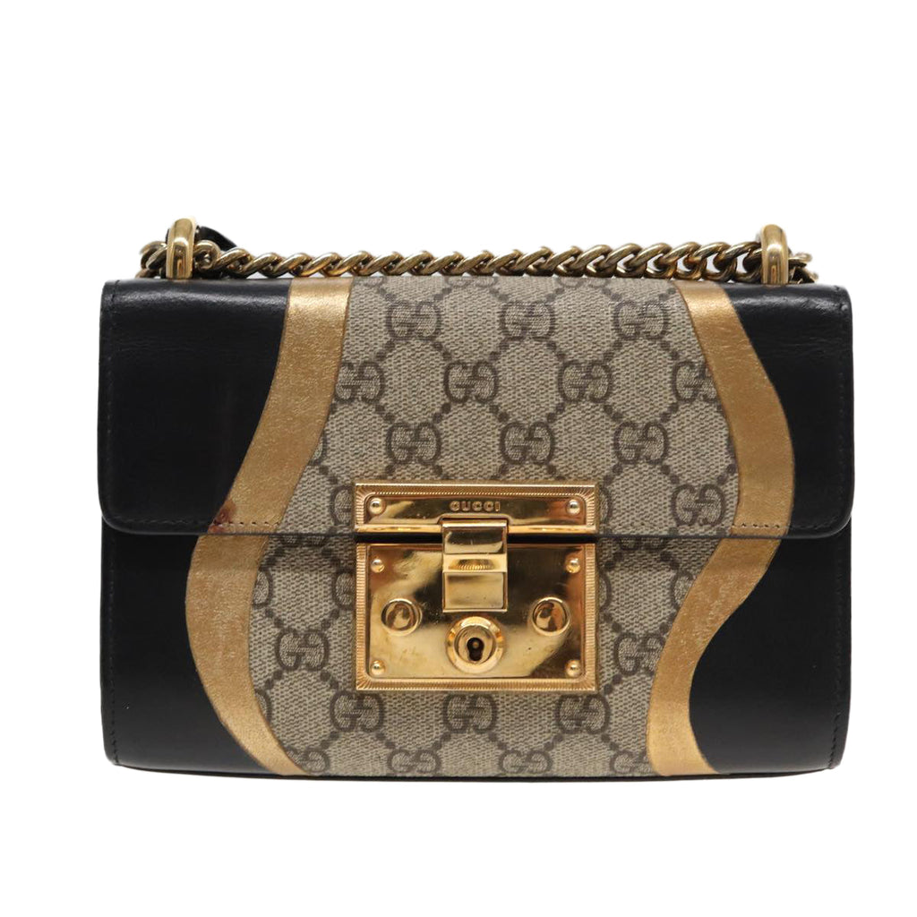 GUCCI Padlock GG Supreme Chain Shoulder Bag PVC Beige 432182 ar12095